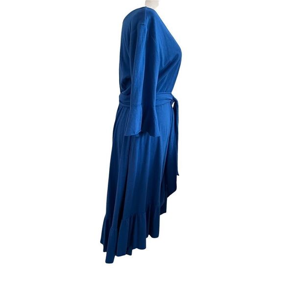 Soft Surroundings Stretchy Blue Ruffled Midi Dress w/ Waist Tie Belt MP - Picture 4 of 9